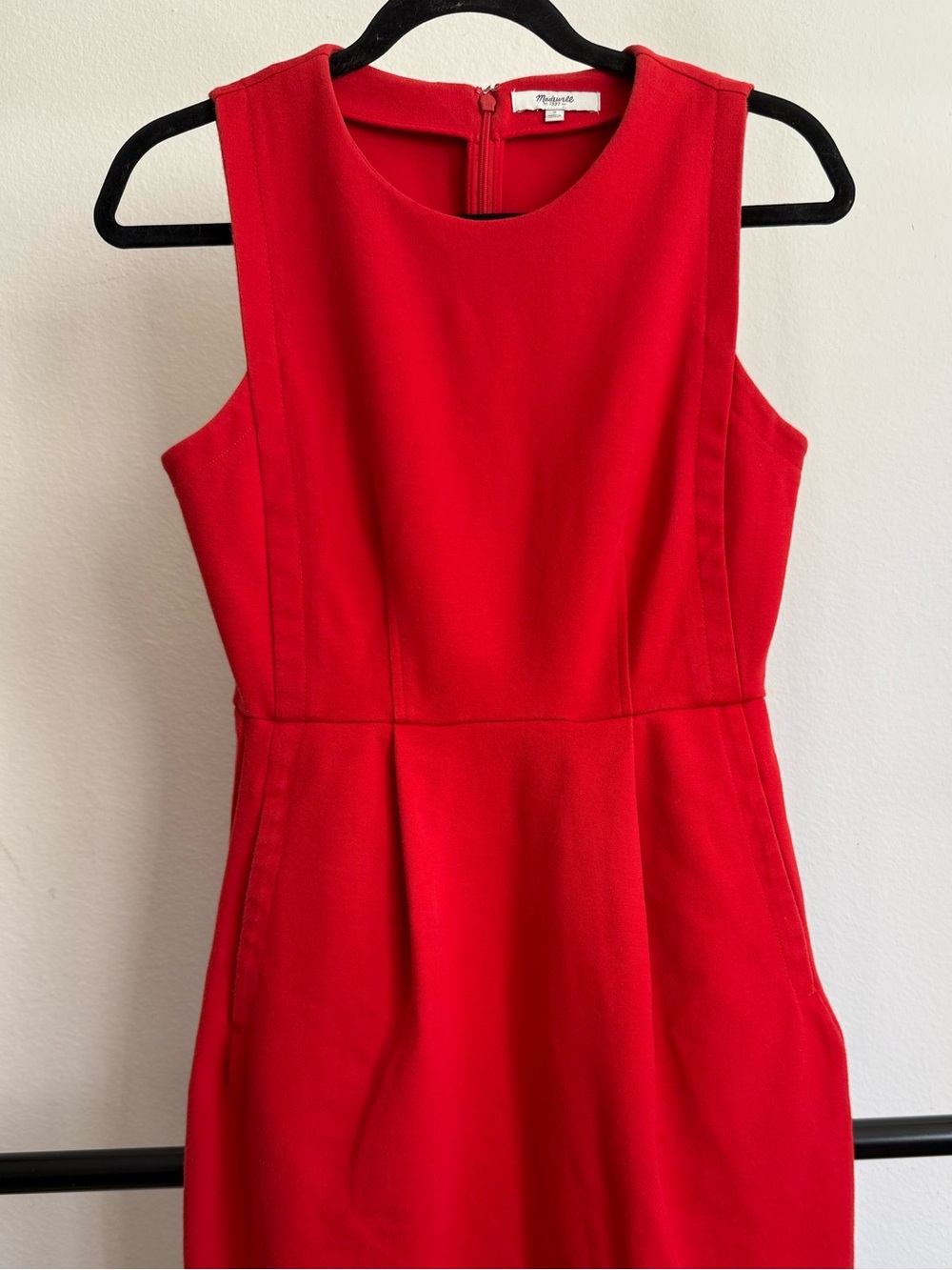 Madewell Red Sleeveless Stretch Knit Dress with Pockets Size 2